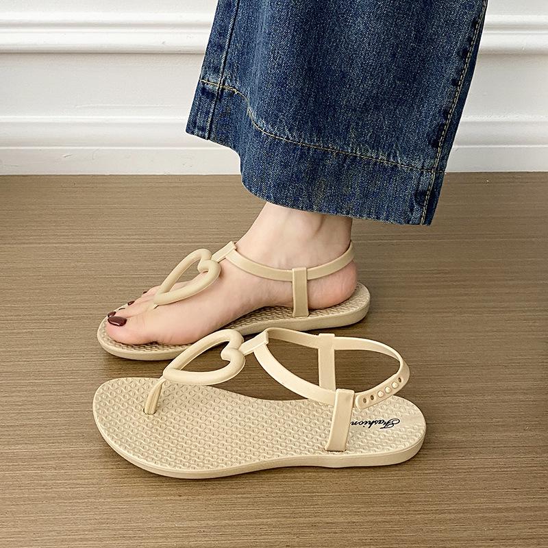 Women's Summer Heart Flip-Flops: Non-Slip, Cross-Strap, Flat Sole Beach Sandals.