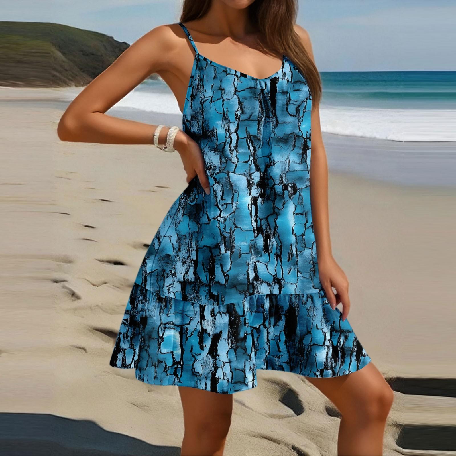 

Женское модное повседневное платье без рукавов с круглым вырезом и цветочным принтом для пляжа L тёмно-синий