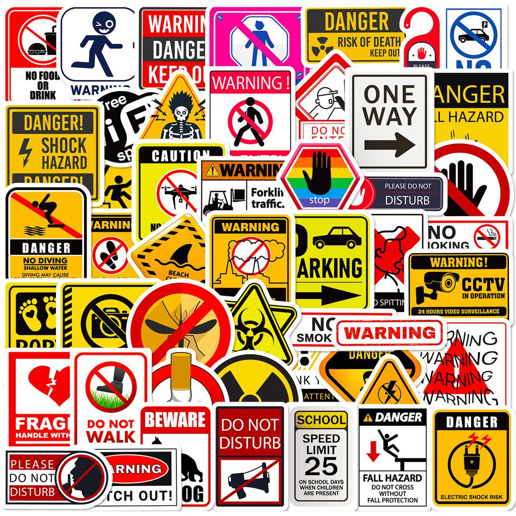 50 Realistic Warning Signs Recognition Children'S Stickers English Early Childhood Education Stickers