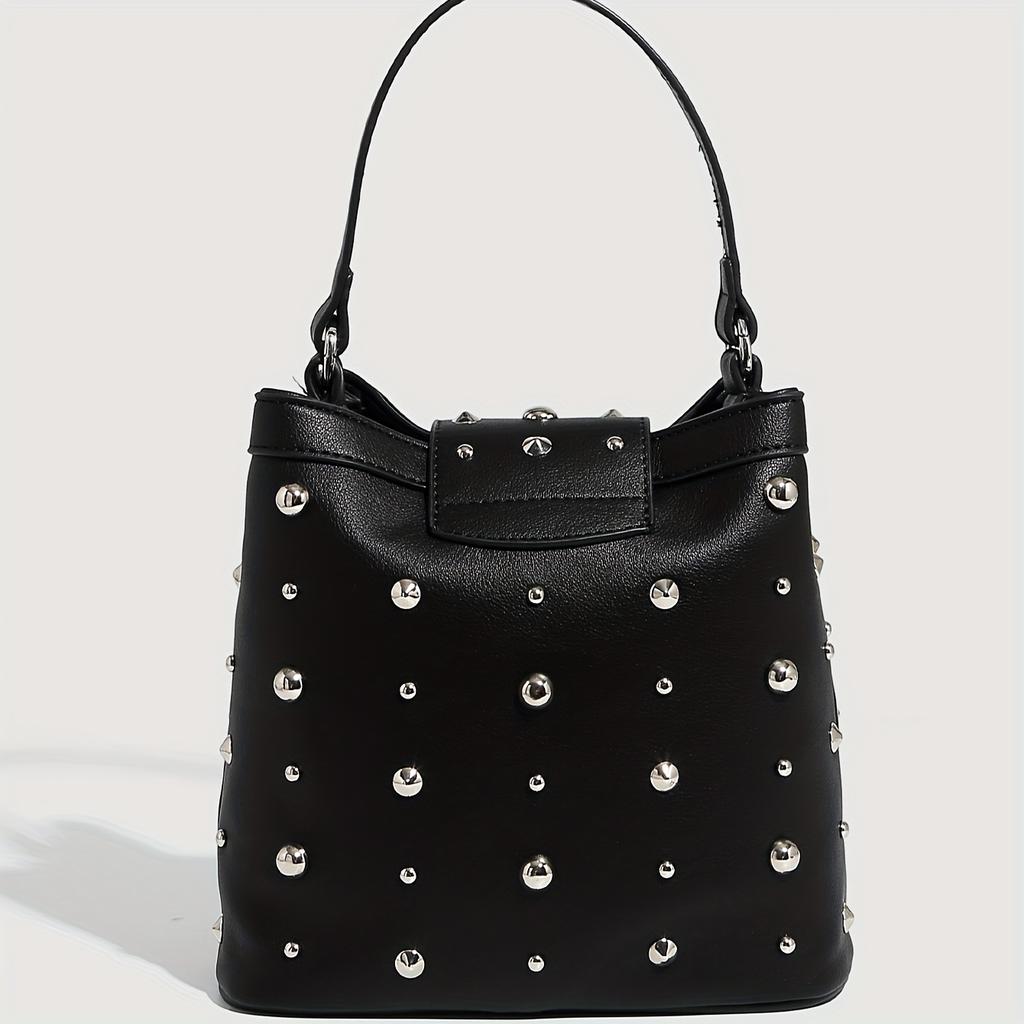 Riveted Carry-on Bag Large Capacity, White Leather Single Shoulder Bag, Fashionable Zipper Chain Diagonal Cross Bags