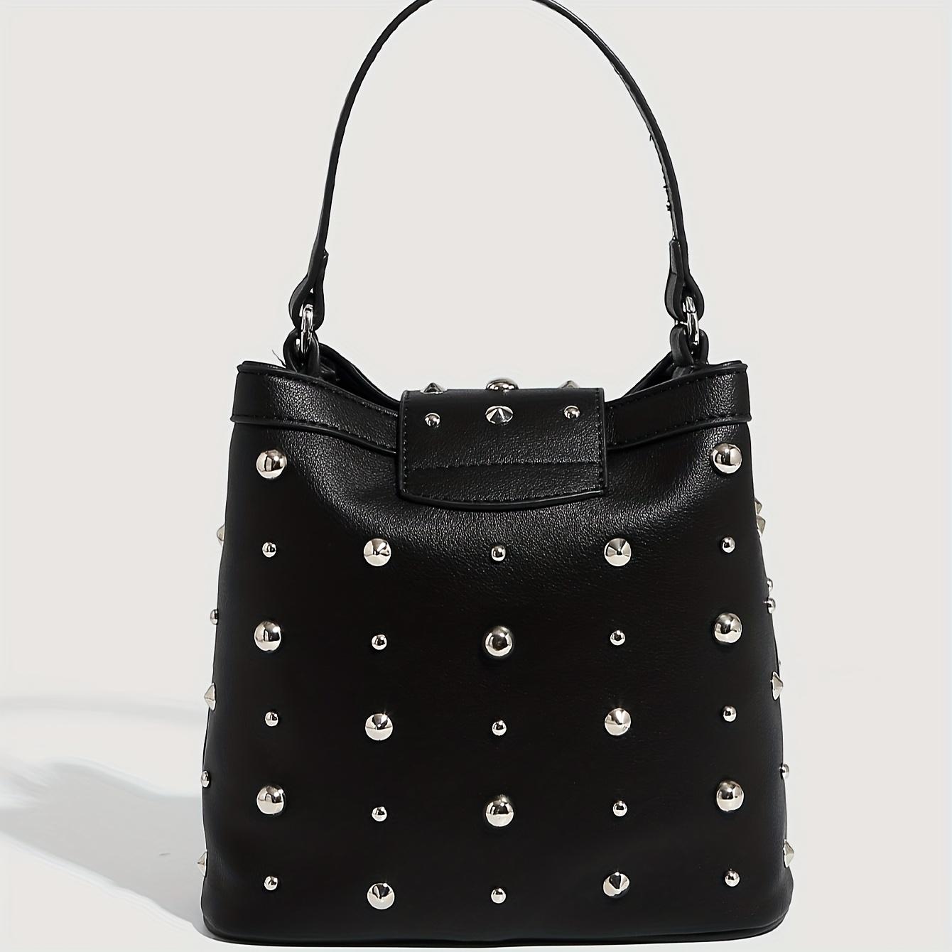 

Riveted Carry-on Bag Large Capacity, White Leather Single Shoulder Bag, Fashionable Zipper Chain Diagonal Cross Bags чорний