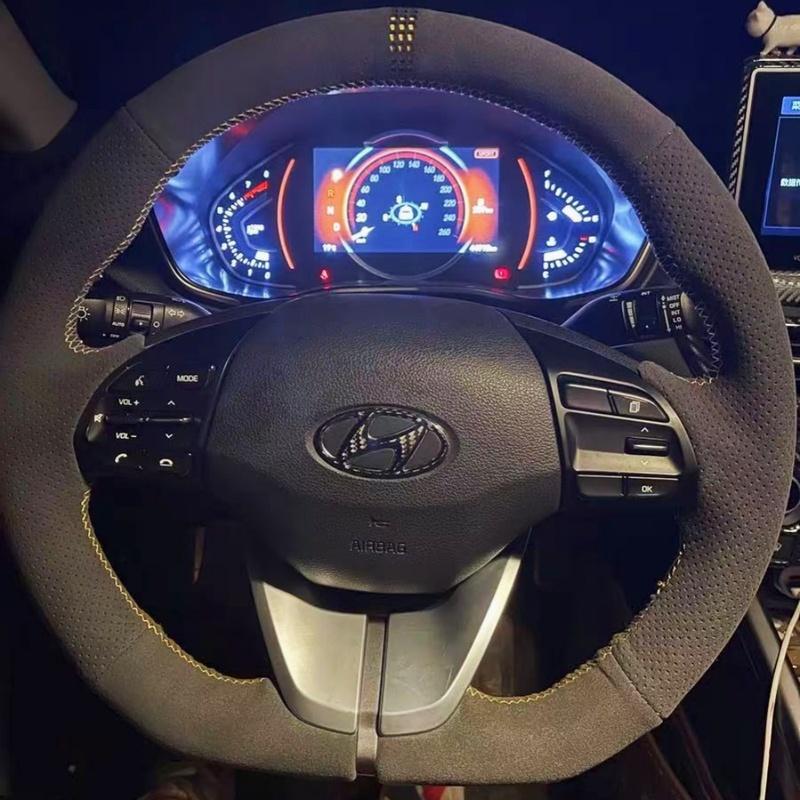 

ization Car Steering Wheel Cover Accessories Hand Sewing Suede Leather Non-Slip For Hyundai Elantra 4 2016 2017 2018 Blue Thread
