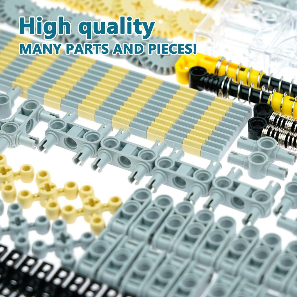 778-Piece Technical Parts Set - Gears, Axles, Tires, Connectors, Steering Components, Motors, Dampers - Compatible with MOC Building Blocks, Vehicle