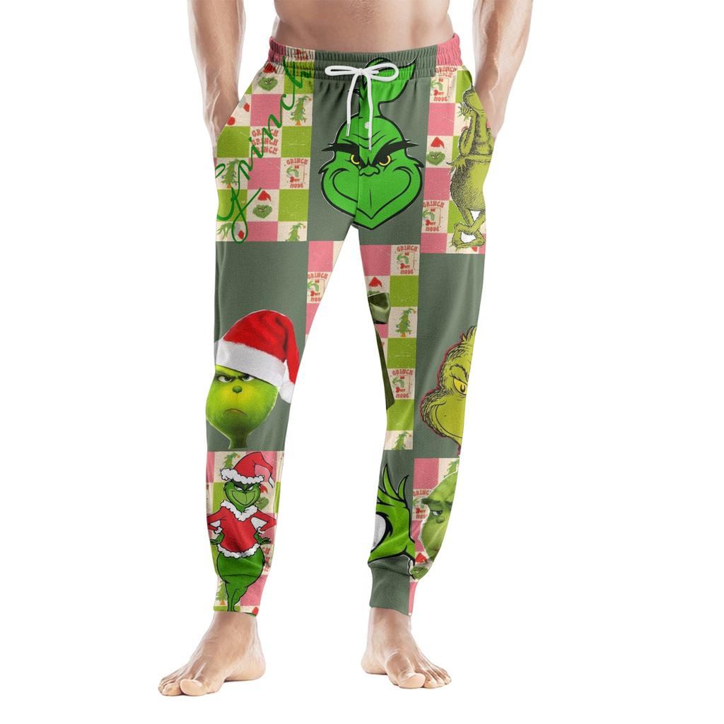 Men's Drawstring Pocket Casual Pants, Checkered Striped Printed Pocket Casual Pants, Home Sleeping Pants