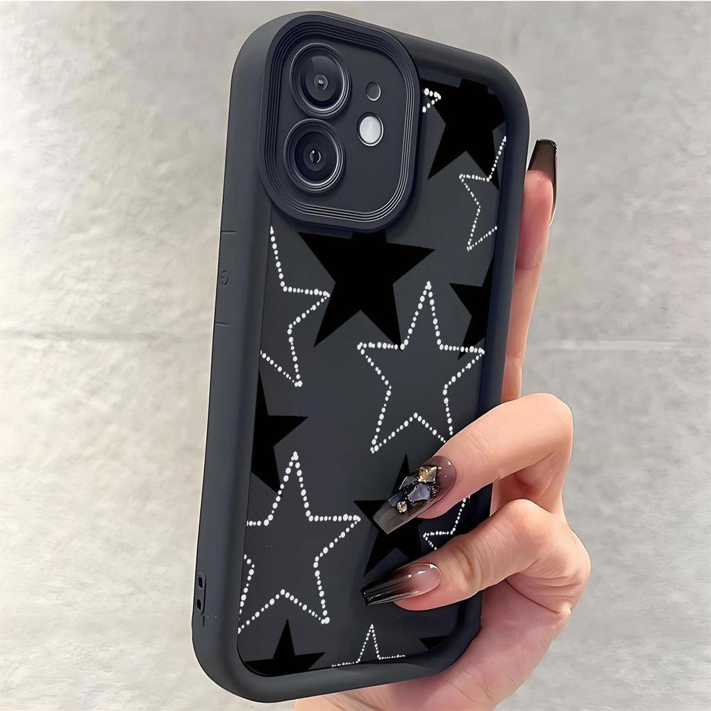 Capa de Celular Preta com Design de Ranhura de Estrela Real para iPhone 14/15/16/17 Pro Max