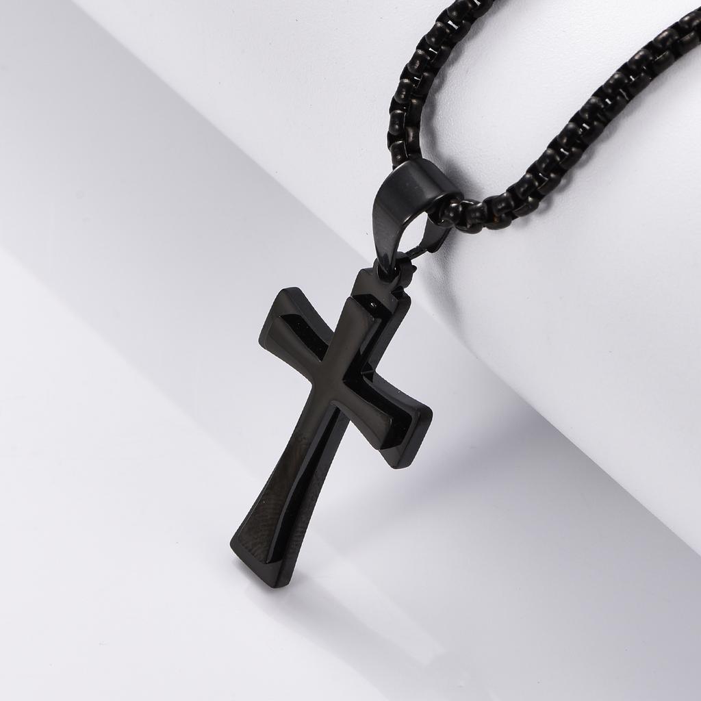 Vintage Stainless Steel Cross Pendant Necklace Punk Fashion Biker Men's Chain Necklace Jewelry Gift