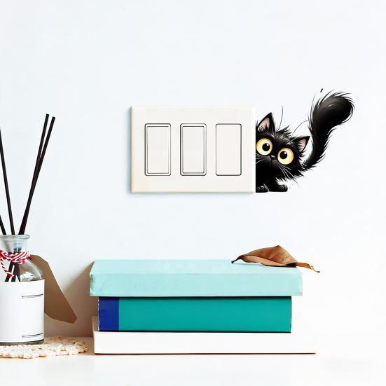 Luminous Light Switch Decals, Glow in The Dark Cute Cat Switch Sticker, Cartoon Animal PVC Wall Art Mural for for Bedroom Living Room