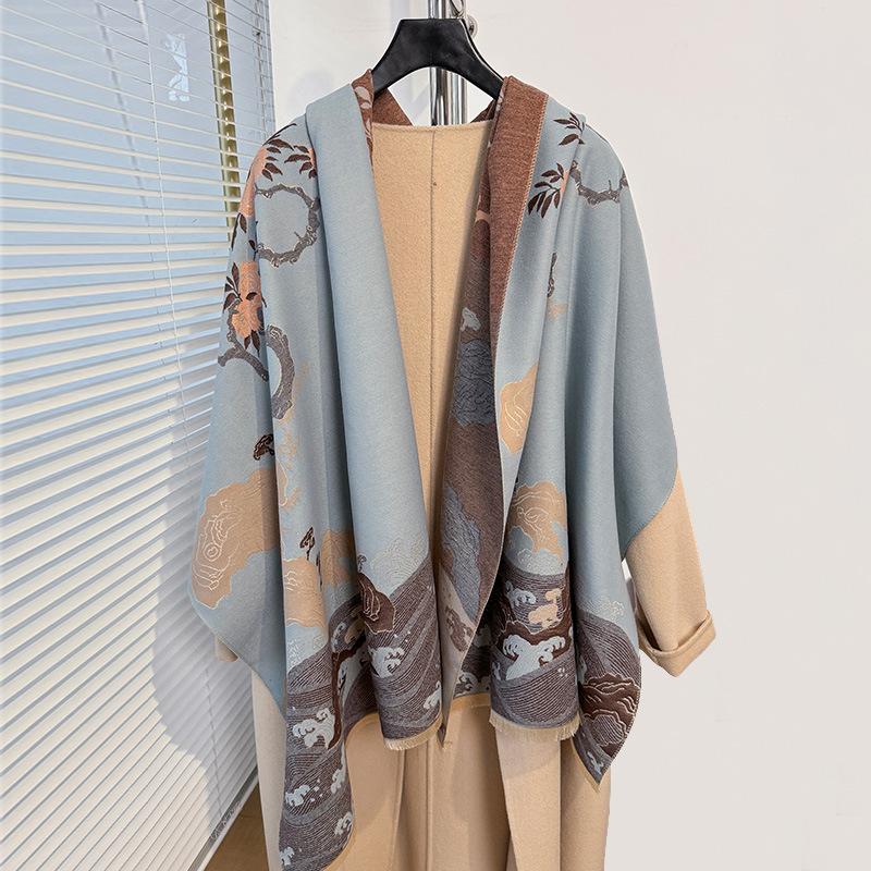 Double-Sided Imitation Cashmere Geometric Texture Printing Thickened Warm Scarf Air-Conditioned Room Neck Protection Shawl Outside
