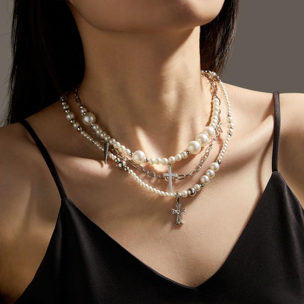 Luxurious Long Cross Pearl Necklace For Women With Sophisticated Touch