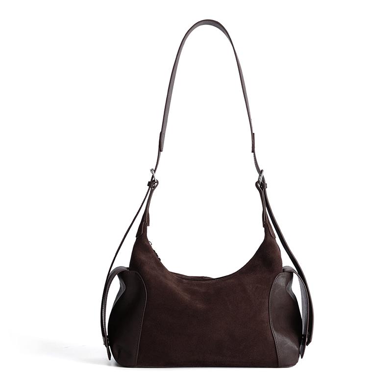 New Ladies leather multi pocket practical diagal cross bags women's suede bag fashiable designer style trendy shoulder bag