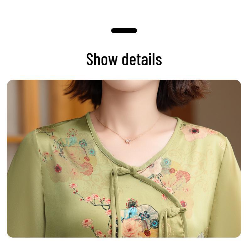 Mother's Summer Chiffon Short-Sleeved Top Set - Stylish T-Shirt for Middle-Aged & Elderly Women
