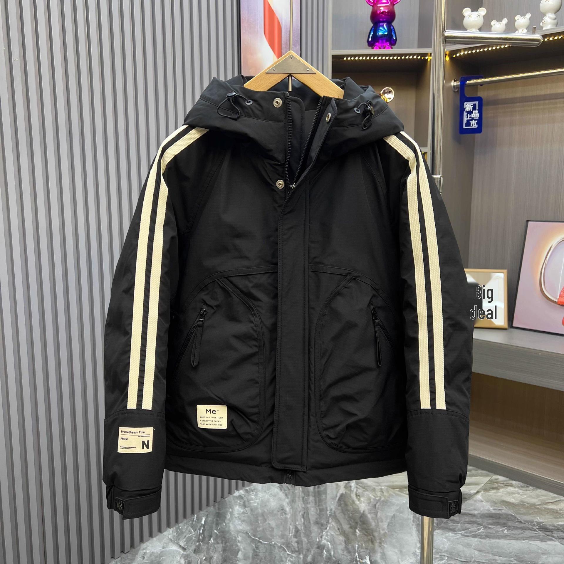 Trendy Men s Striped Patchwork Hooded Workwear Jacket for Spring/Autumn L (100-120 jin)