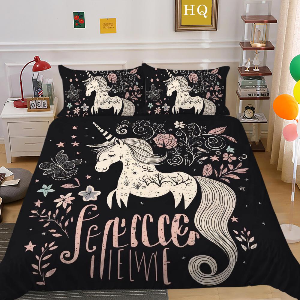 

3D-принт с изображением единорога, пододеяльник для девочки, прекрасное домашнее постельное белье, комплект двуспальной кровати размера «king-size», 100% полиэстер, декор для спальни EU Single 135x200cm