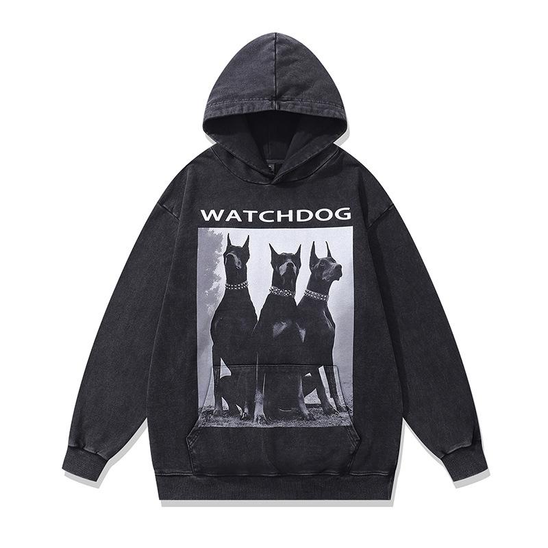 American Retro Hooded Sweater Men And Women Couple Butterfly Print Washed Old Hip Hop Jumper Hoodie