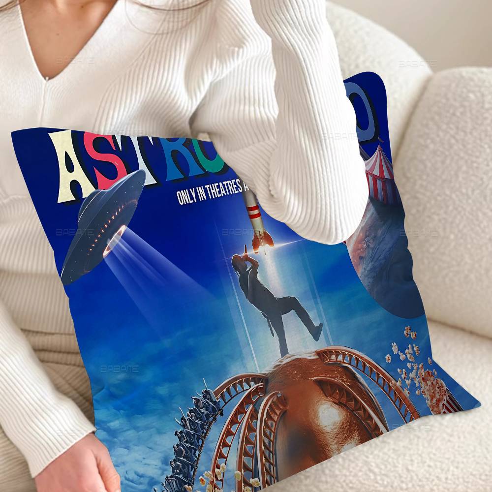 T-Travis S-Scott A-Astroworld Pillow Covers Cartoon Sofa Decorative Home Double-sided Printing Short Plush Cute Cushion Cover
