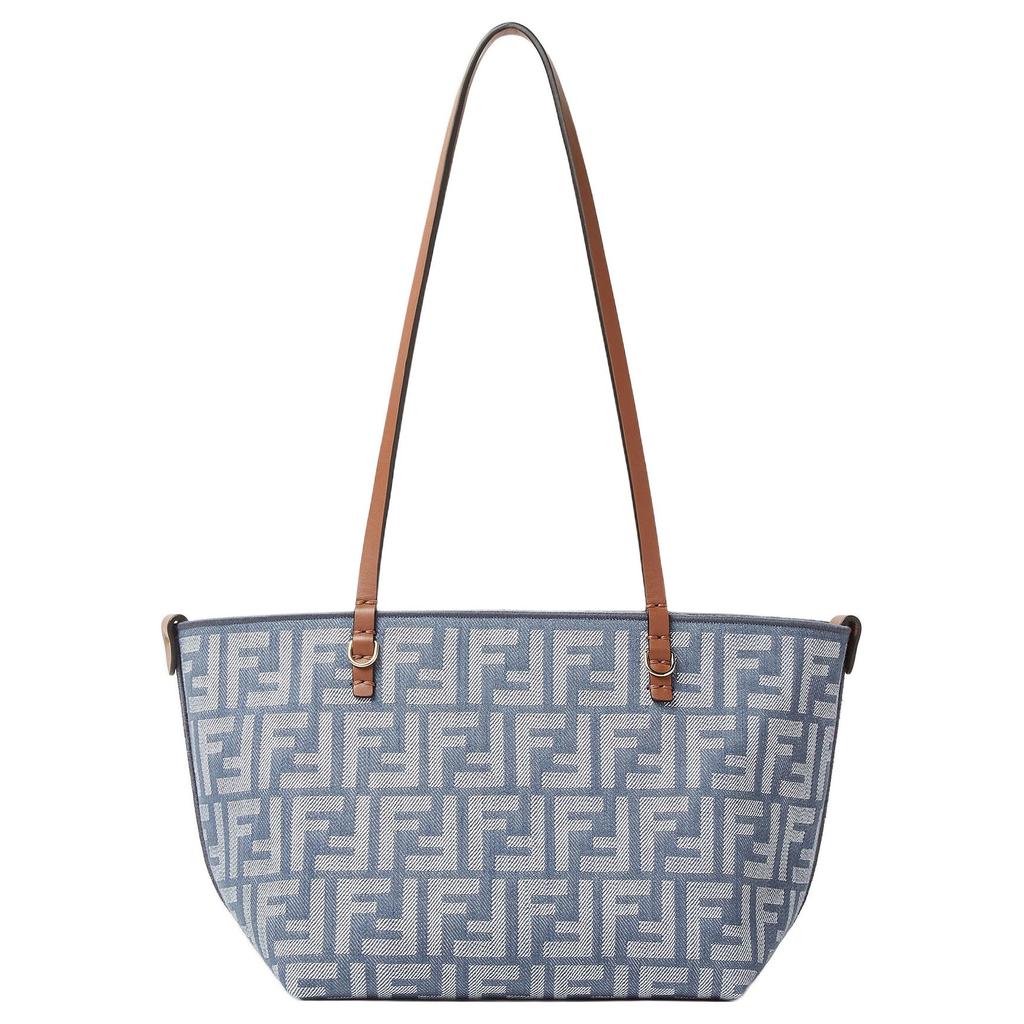Fendi Roll Reversible Design Gold Accents Metal Details Cotton Tote Bag Shopping Bag Shoulder Bag Small Women tote bags blue 8BH424-AUT4-F1SXQ