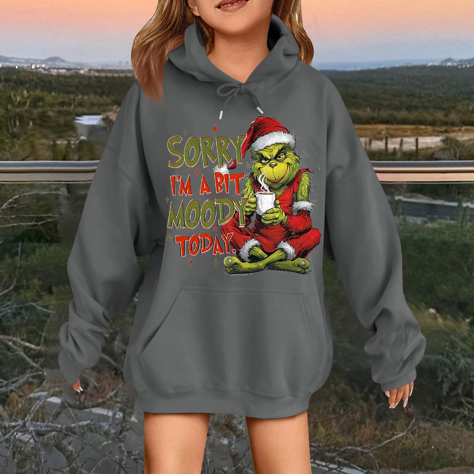 

Детская модная повседневная толстовка с капюшоном свободного кроя с длинными рукавами и рождественским принтом 130