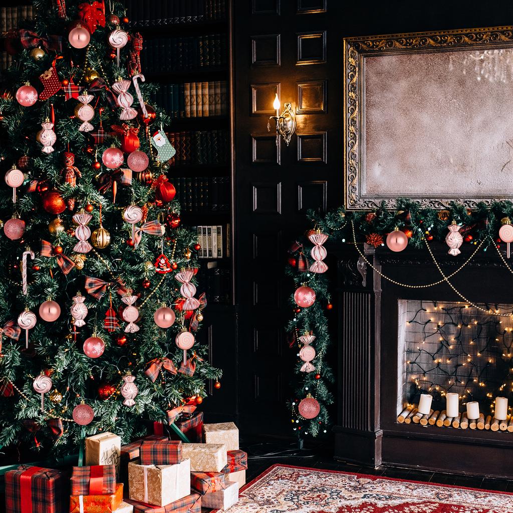 36 Pcs Christmas Candy Cane Ornament Christmas Tree Hanging Decorations With Rope Shatterproof Tree Ornament (Rose Gold)