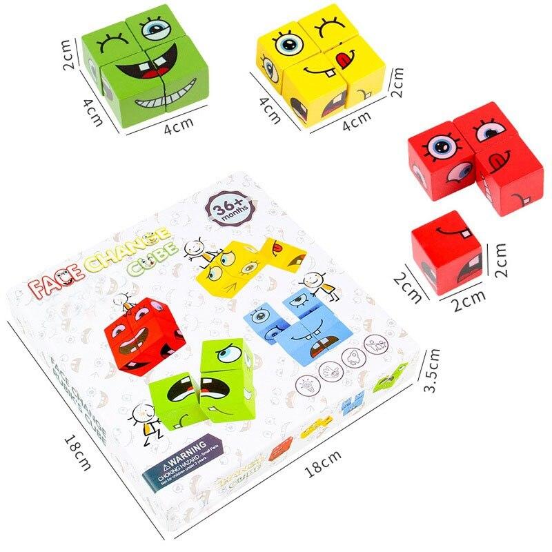 Drevená Magická Kocka Stavebnice Deti Zmena Tváre Rubikova Kocka Hračky Drevená Kocka Stolové Hry Výrazové Puzzle Stavebnice