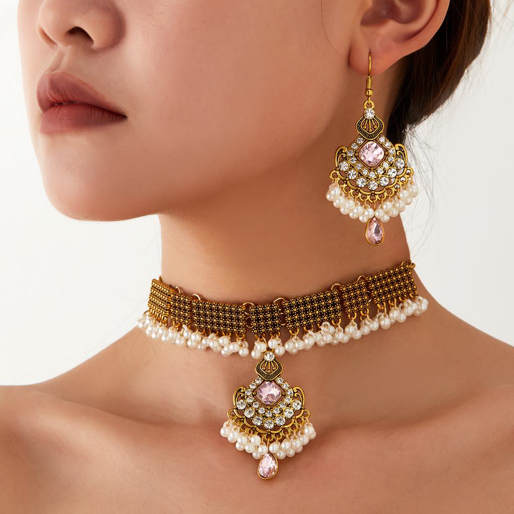 Popular Fashion Jewelry, Exotic Ethnic Style Neck Chain Earrings, Temperament Retro Style Necklace Set