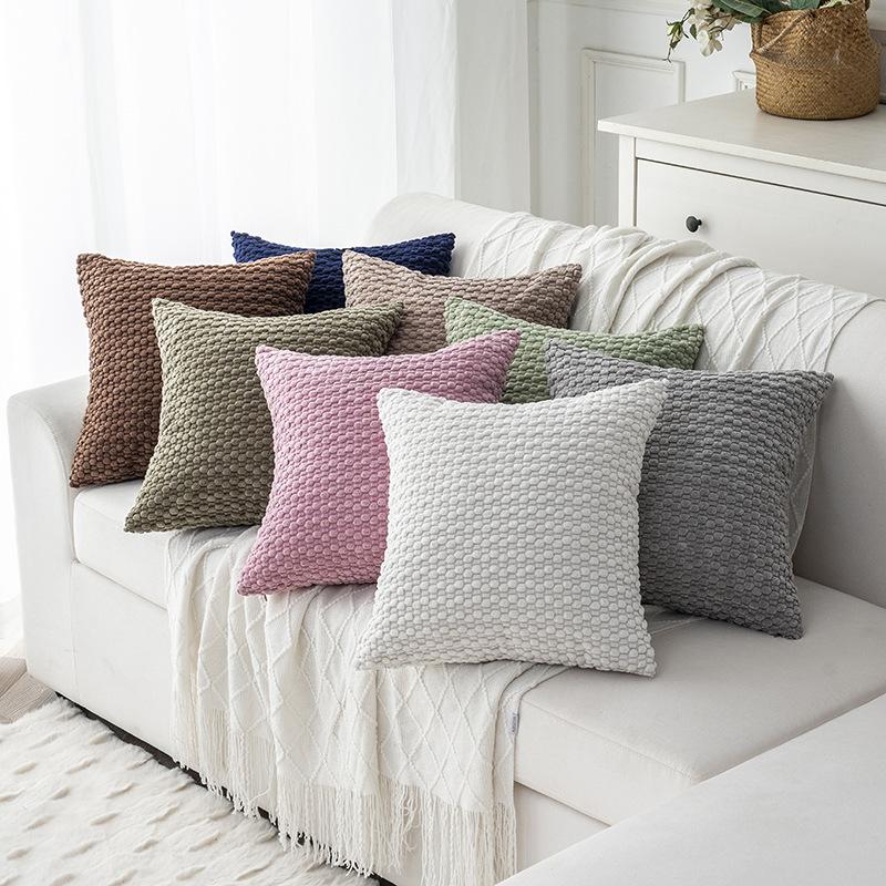 New Double-sided Bubble Corduroy Pillow Solid Color Dormitory Pillow Bedside Cushion Sofa Pillow Cover