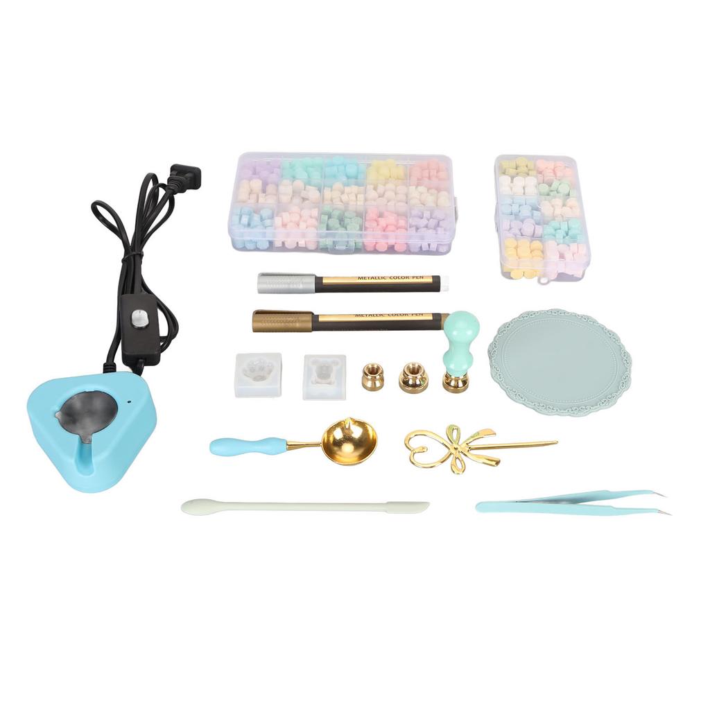 Wax Seal Stamp Kit with Wax Seal Warmer Wax Stamp Spoon Coloring Pen for Vintage Letters Envelopes C