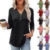Womens 34 Sleeve V Neck Henley Pullover Top with Button and Front Pockets for Casual Daily Wear