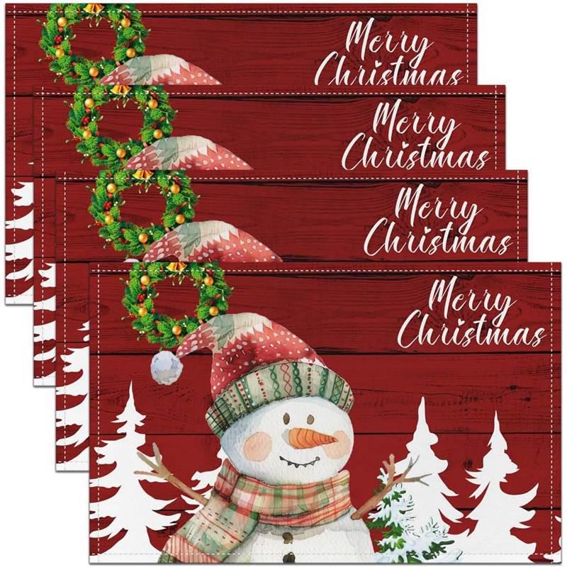 New Christmas Linen Square Placemat - Festive Party Tablecloth Decor, Beautify Coffee Table Mat.