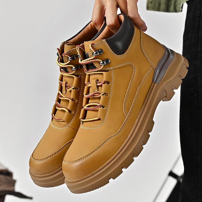Outdoor High-Top Leather Men'S Martin Boots Lace-Up Thick-Soled Tooling Men'S Shoes Counter Picks Up Leaks