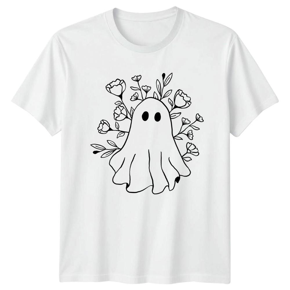 Floral Ghost Spooky Cute Design TShirt Whimsical Botanical Halloween Gift S