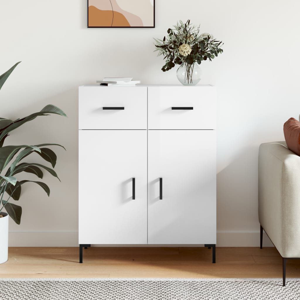 Sideboard High Gloss White 69.5 X 34 X 90 Cm Engineered Wood