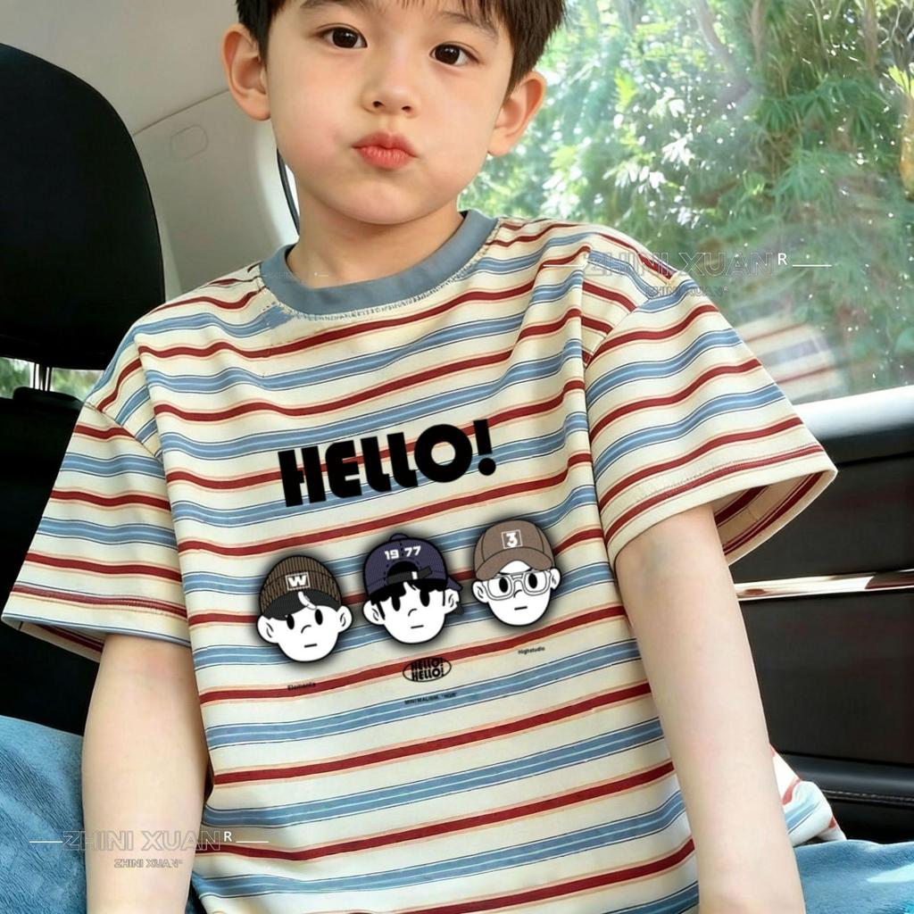Toddler Boys' Striped Loose-Fit Short-Sleeve T-shirt - Korean Style