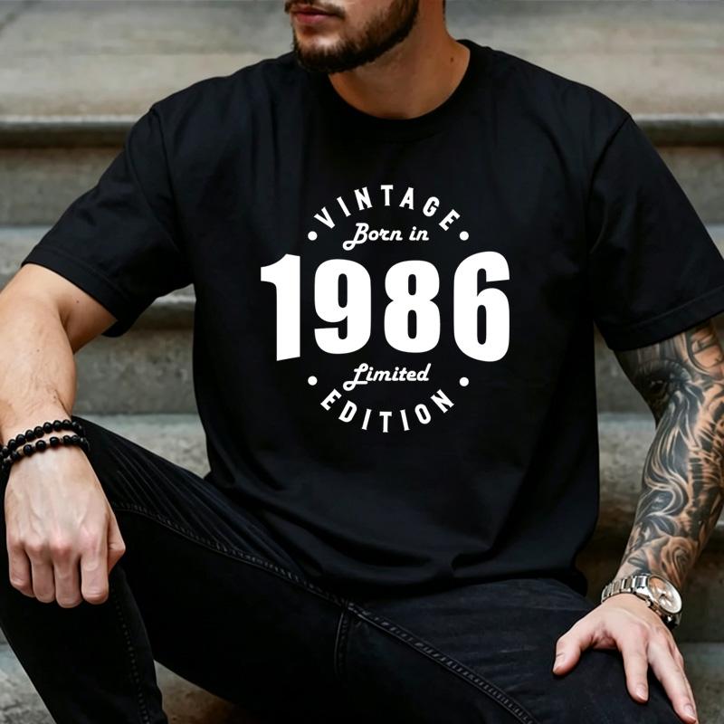 Circular Arch Vintage Born In 1986 Graphic T Shirt Unisex Vintage 40th Birthday Casual Short Sleeve Street Tee