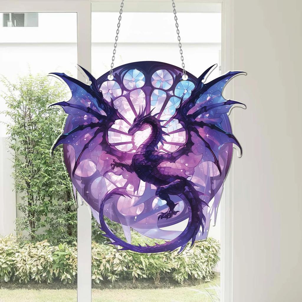Magic Dragon Acrylic Hanging Decoration Stained Glass Effect Gothic Window Decor Colorful Suncatcher for Art Home Party Decor