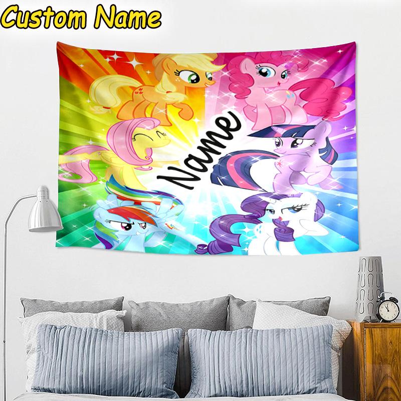 Custom Name Tapestry Rainbow Pony Tapestry Room Decoration Wall Hanging for Living Room Bedroom, Dormitory, Birthday and Christmas Gifts