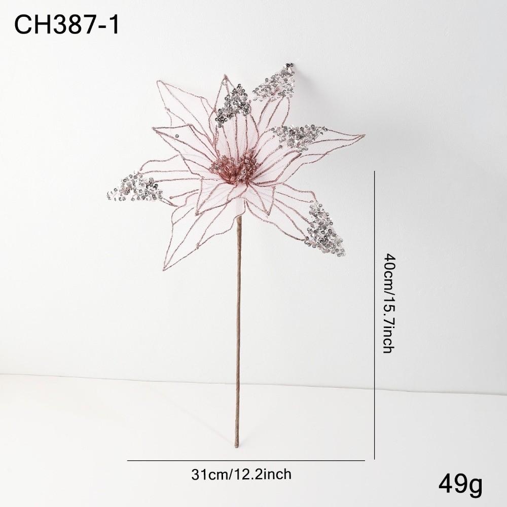 New 31CM Artificial Poinsettia Flower Sequins Glitter Simulation Flowers Sparkling DIY Christmas Flower New Year Festival