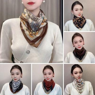 Fashion Cotton Linen Winter Silk Scarf Soft Warm Magnetic Buckle Scarf Thicken Triangular Scarf Women