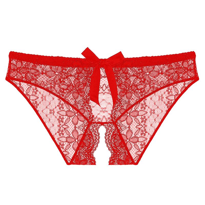 Floral Lace Panties for Women Open Crotch Free To Take Off Underwear Briefs Bow Tie Temptation Sexy Lingerie