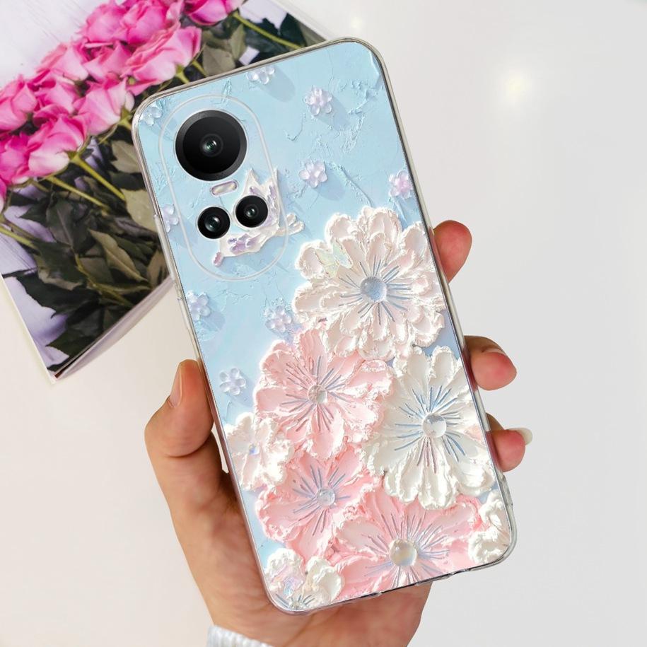 For Oppo Reno 10 Pro 5G Case Reno 10 Phone Case Fashion Flower Cartoon Clear Silicone Shockproof Cover For Reno10 Pro Plus Coque