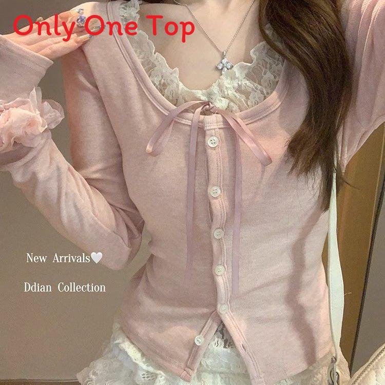 Lace Patch Long Sleeve T Shirt For Women With Butterfly Pattern And Crew Neck For Office Wear