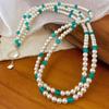Vintage Summer Feeling Full Of Tianhe Stone Shijia Pearl Necklace 925 Silver Buckle Sweater Chain Long Chain