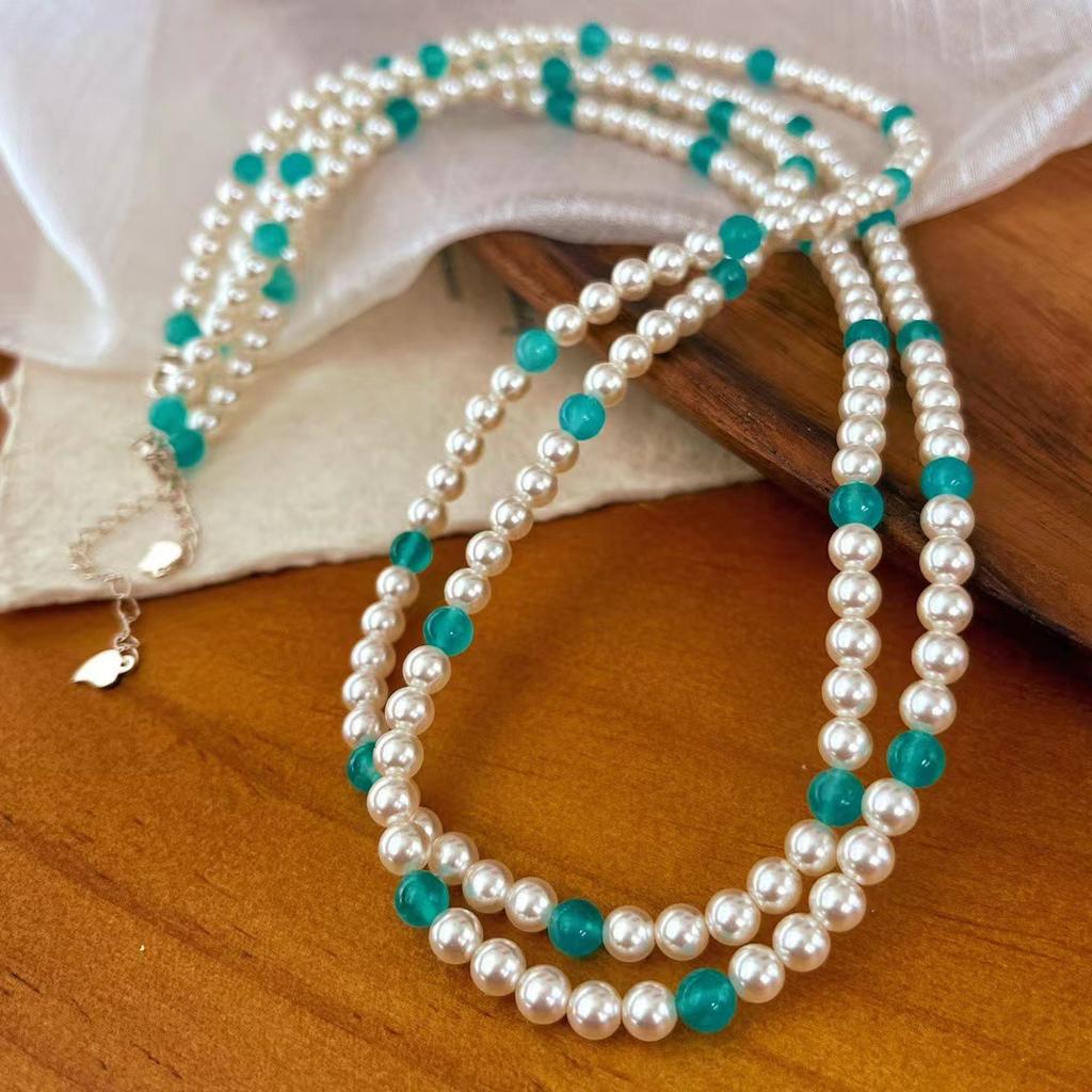Vintage Summer Feeling Full Of Tianhe Stone Shijia Pearl Necklace 925 Silver Buckle Sweater Chain Long Chain