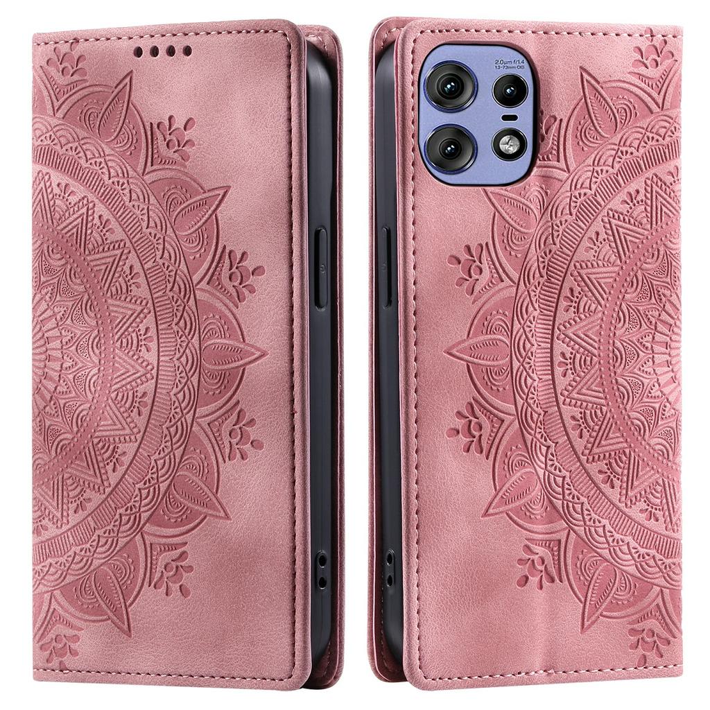 For Motorola Edge 50 Pro 5G Case Imprinted Mandala Leather Magnetic Closure Phone Cover