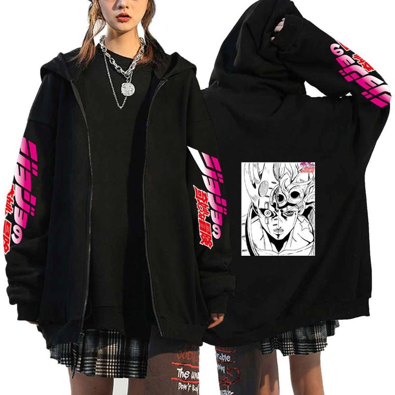Anime JOJO's Bizarre Adventure Printed Fleece Zipper Hoodie Fall Winter Casual Teen Sports Sweatshirt