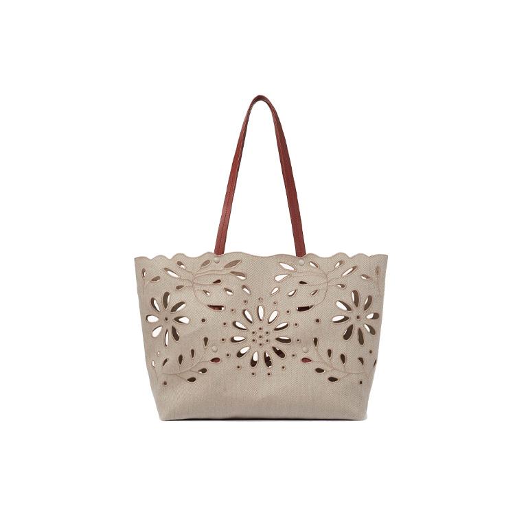 New Chloe Bright Calfskin With Linen Tote Bag, Shopping Bag, Handbag Large Women's Khaki CHC22-SS493G23-27S