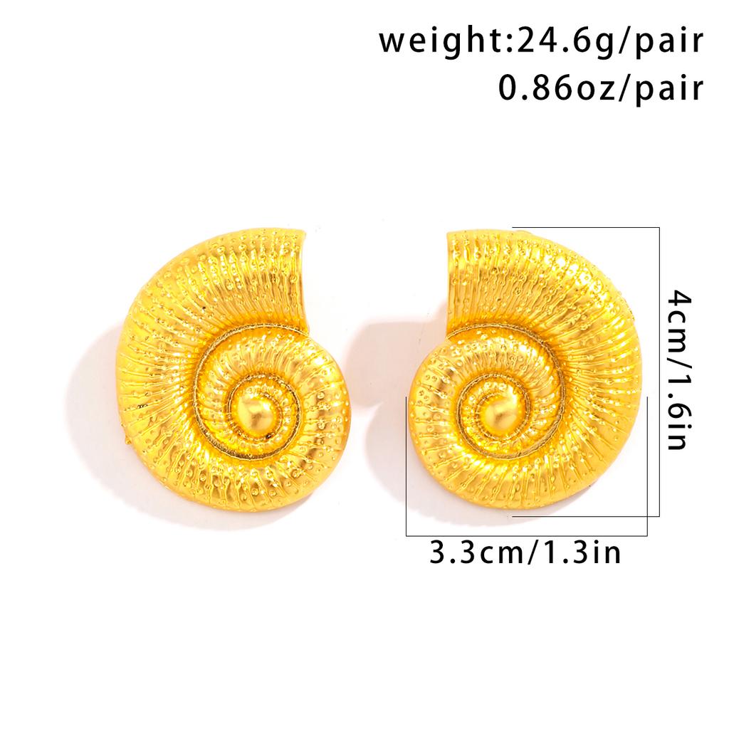 Salircon Gothic Creative Design Metal Conch Stud Earrings Punk Aesthetics Gold Color Earrings Women's Summer Beach Jewelry Gift