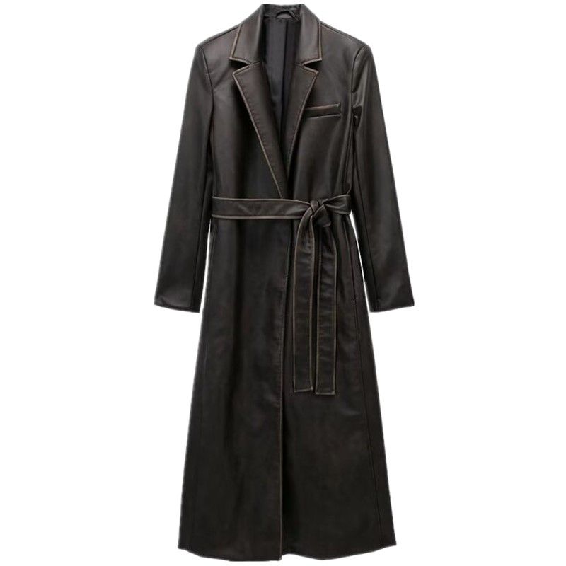 

Модный стиль 2023 Осень Новая женская одежда Легче всего сочетать Эффект потертости Искусственная кожа Пальто Верхняя одежда 3427762 716 Brown XS