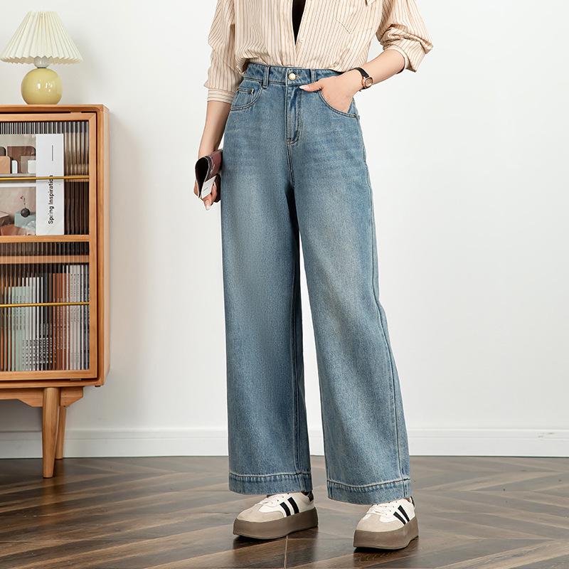 

Women s High-Waisted Elastic Wide-Leg Jeans with Embroidered Texture - Spring Collection XL