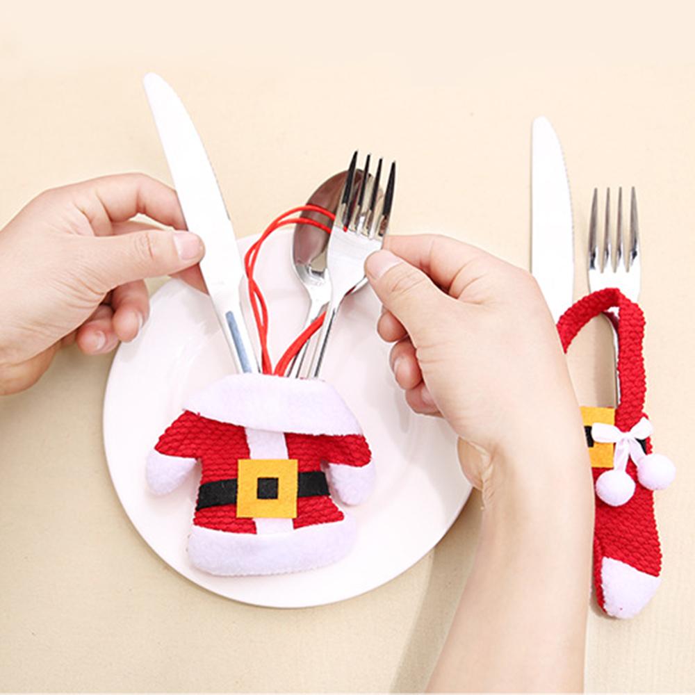 12PCS Xmas Cutlery Bag Santa Claus Knife Fork Storage Pocket Bag Christmas New Year Tableware Decorations Home Ornament