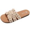 Xiaoxiangfeng flat-bottomed slippers women's summer 2025 new outer wear fashion pearl soft-bottomed French with skirt cool slippers